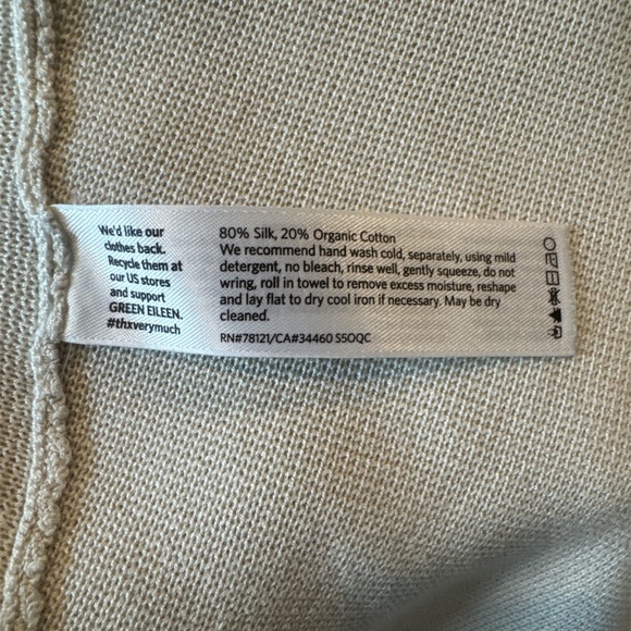 Eileen Fisher Vest X-Small Knit Open‎ Front  Silk Cotton Oatmeal Beige Sleeveles - Picture 4 of 5